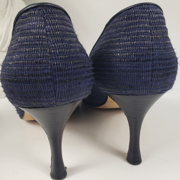 Manolo Blahnik Navy Blue Weave Embossed Pump High Heel sz EU 39 / US 8.5 - Picture 6 of 11